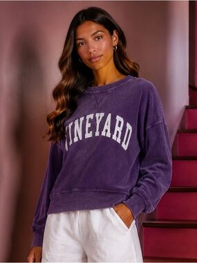 100% COTTON Vineyard Purple Corduroy Crewneck Sweatshirt